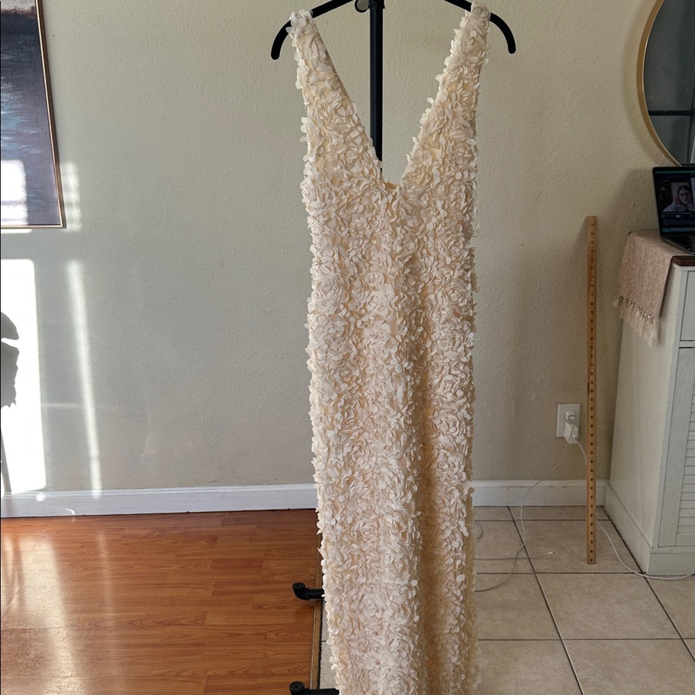 HOUSE OF CB CARENA CREME PLUNGE FLORAL‎ APPLIQUÉ MAXI DRESS size S NWOT - Picture 5 of 12